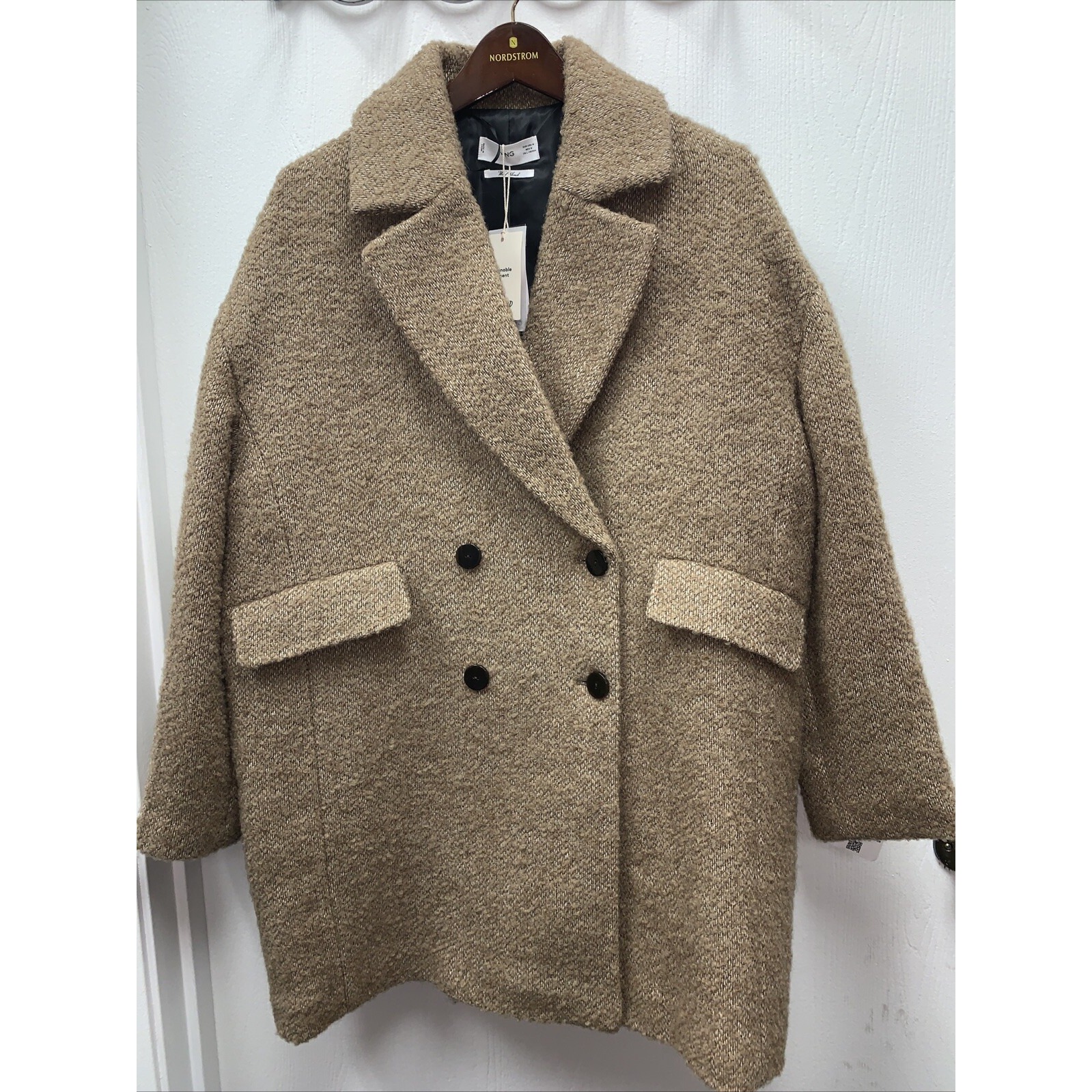 Mango Mng Women's Textured Wrap Coat Size Medium Nwt Oversized